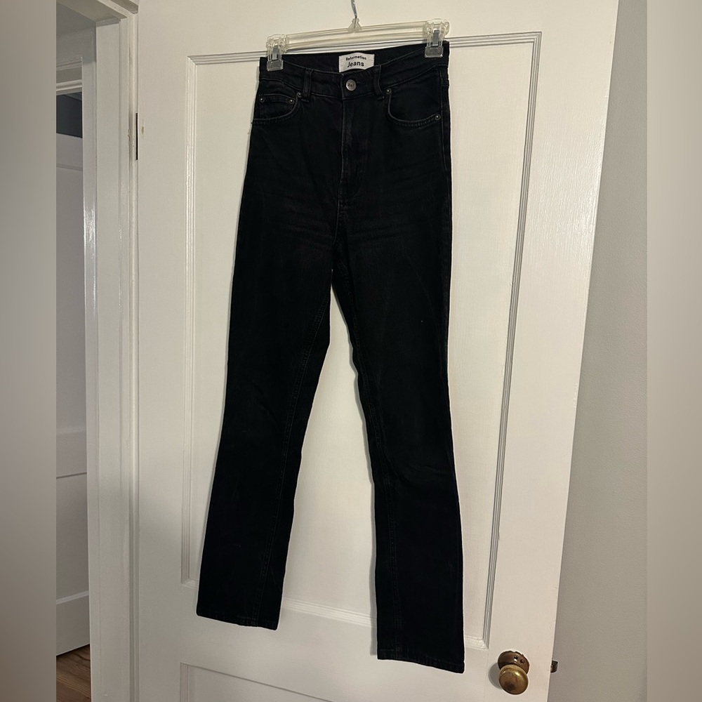 Reformation Cynthia High Rise Straight Jeans - Black Wash - Size 25